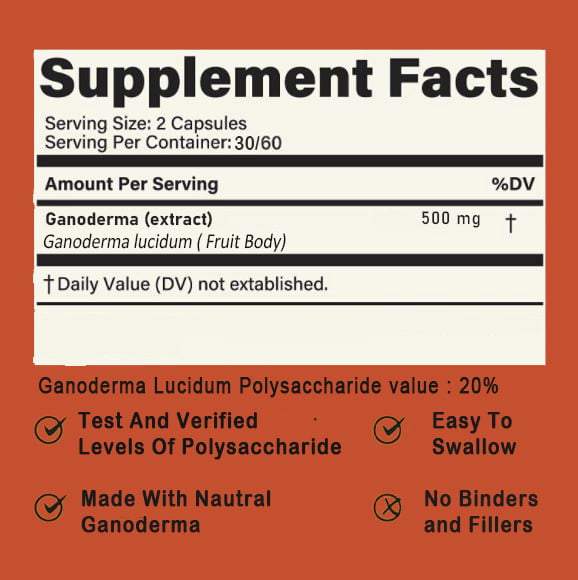 Ganoderma Capsule Nutrition details Ganoderma Mushroom Supplement Fact