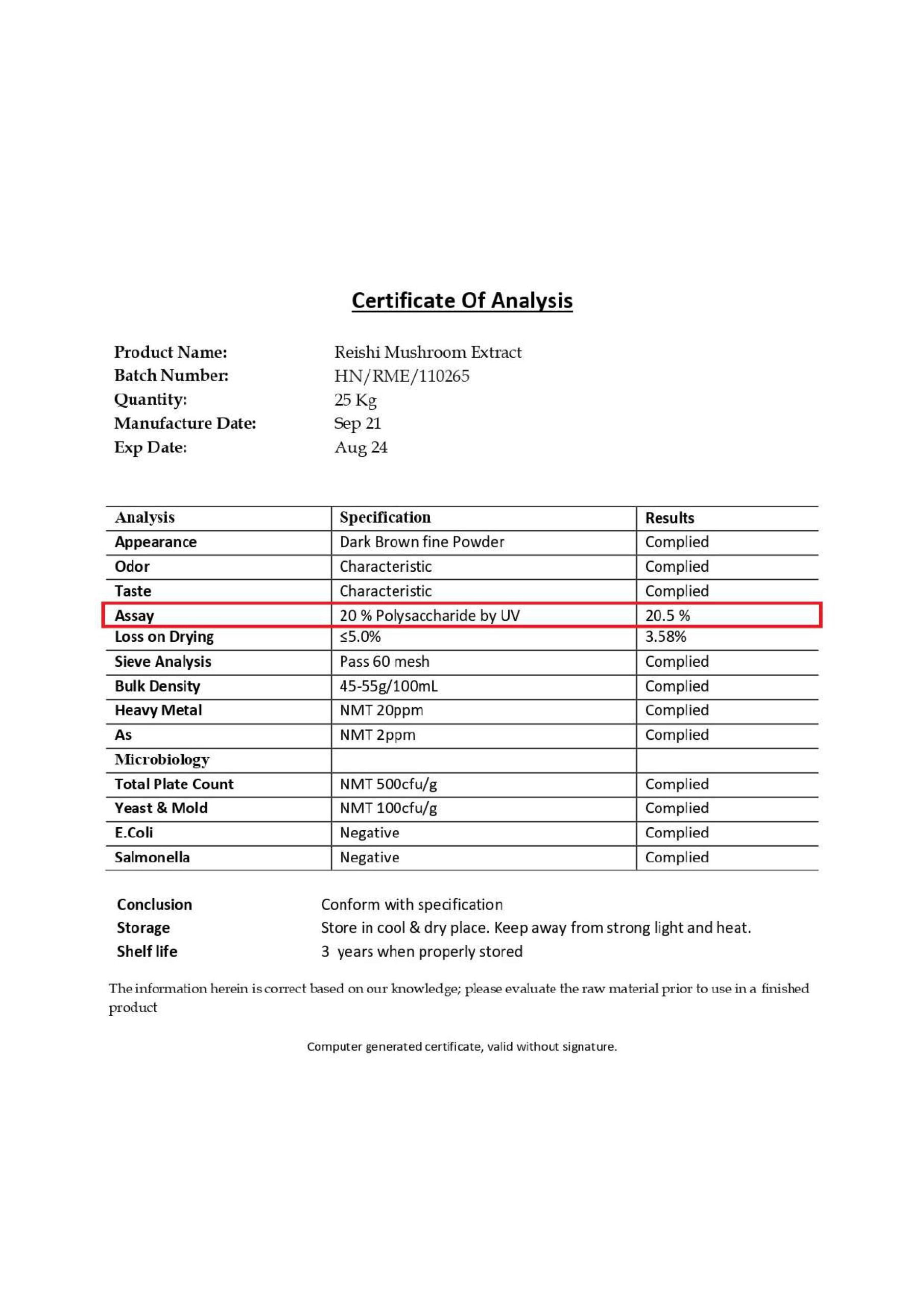 Reishi IMG Ganoderma Mushroom Extract Certificate