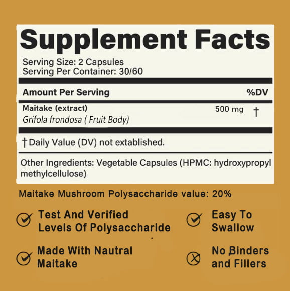 maitake Capsule Nutrition details Maitake Mushroom Supplement Fact