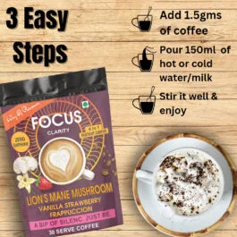 Lion’s Mane And Coffee With Mushroom Frappuccino Caffeine-Free Instant Coffee for Immunity, Focus, & Clarity – 30 Servings